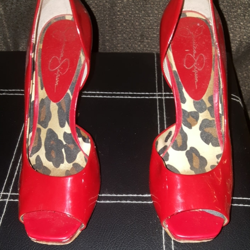 Patent Red Peep Toe Pumps